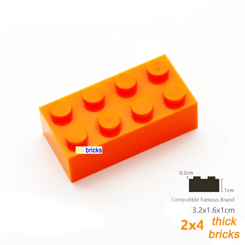 200pcs DIY Building Blocks 2x4 Dot Thick Figures Bricks Educational Creative Size Compatible With 3001 Plastic Toys for Children