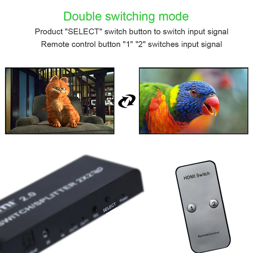 2x2 HDMI 2.0 Switch switcher Splitter 4K @ 60Hz YUV 4：4：4 Optical SPDIF + 3.5mm jack Audio Extractor with IR Remote Control