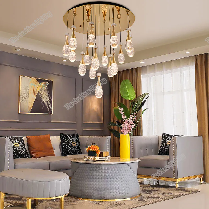 Crystal Raindrop Chandelier Luxury Decor Staircase High Ceiling Living Room Kitchen Bedroom Loft Foyer Long Pendant Lights Lamp