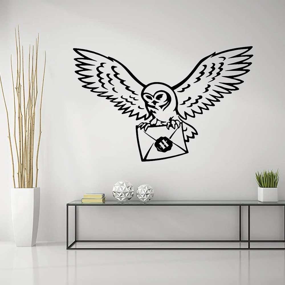 Pegatina de pared de sobre de búho, pájaro, película de Anime, Harry Potter, cita inspirada, calcomanía de pared, decoración de vinilo para habitación de niños