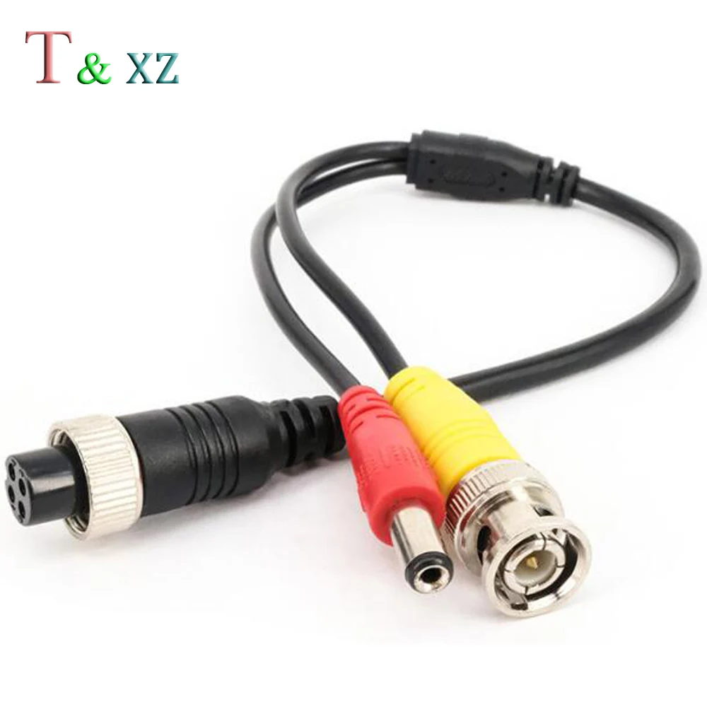 

T & xz Car Rear View Camera Adapter Cable CCTV Vehicle audio cable 4-Pin Aviation Female to DC & BNC Male 30cm