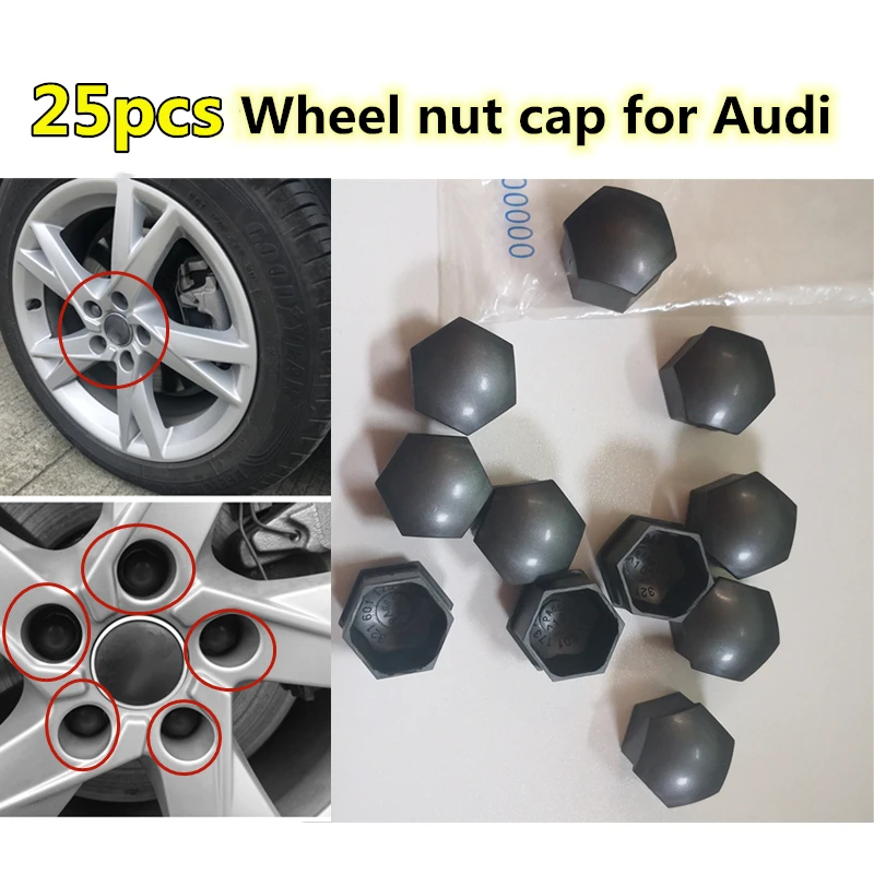 WL 25Pcs Original Black Wheel Lug Nut Center Cover Caps Replacement For Audi A1 A3 A4 A5 A6 A7 A8 Q5 Q7 TT OEM:321601173A BLH