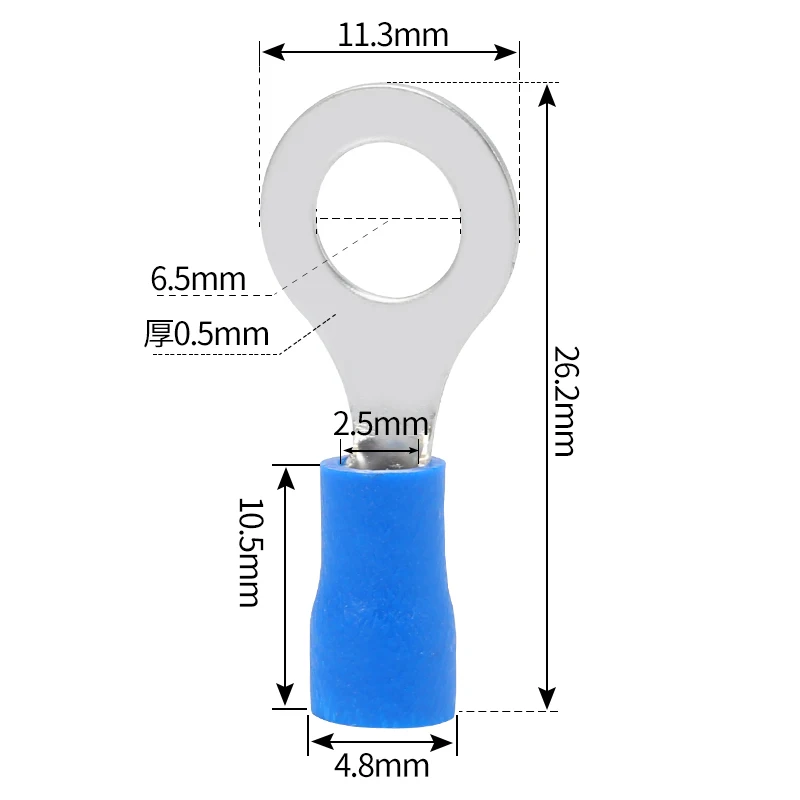 RV2-6 1000PCS Ring Insulated Terminal Cable Wire Connector Electrical Crimp Terminal Wiring 1.5 - 2.5 Square RV2.5 - 6