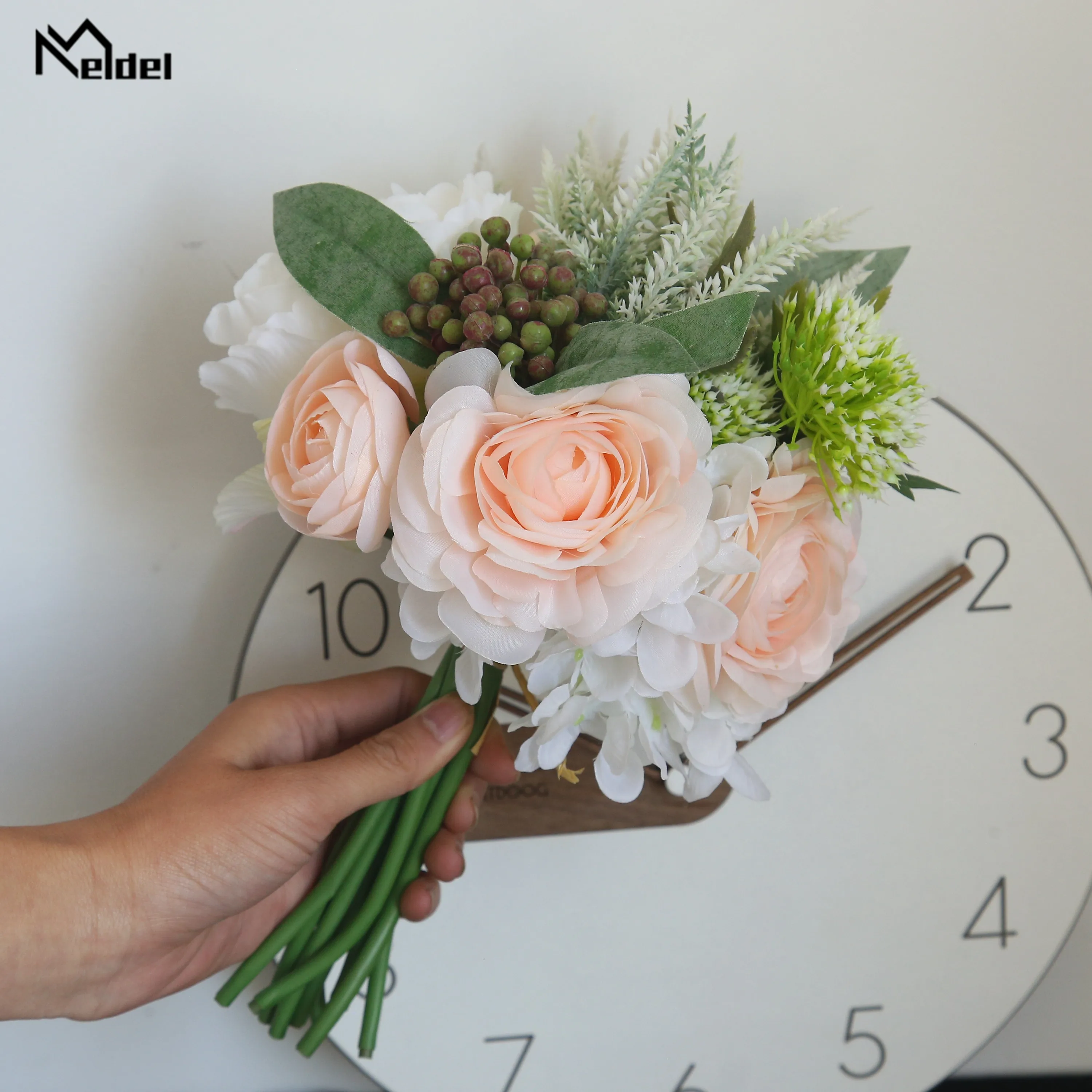 Meldel buquê de rosas falsas, flor artificial de seda, peônia, frutas de lótus, decoração para casa, festa de casamento, buquê de lavanda