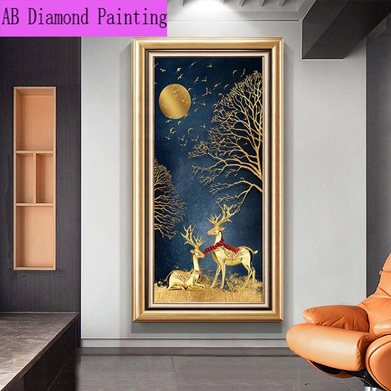 Hot new DIY AB diamond painting animal deer new porch landscape diamond cross stitch mosaic full diamond home decoration gift