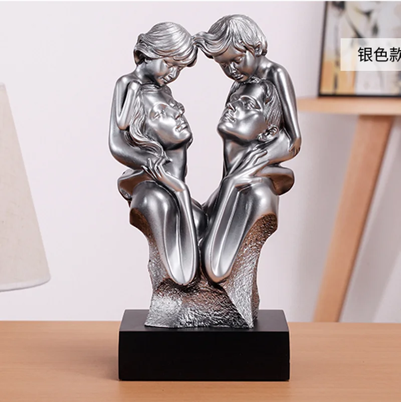 Happy Family of Four Figures Sculpture Decoration Wedding Anniversary Gift for Wife Birthday Gift Decorations Home Decoration