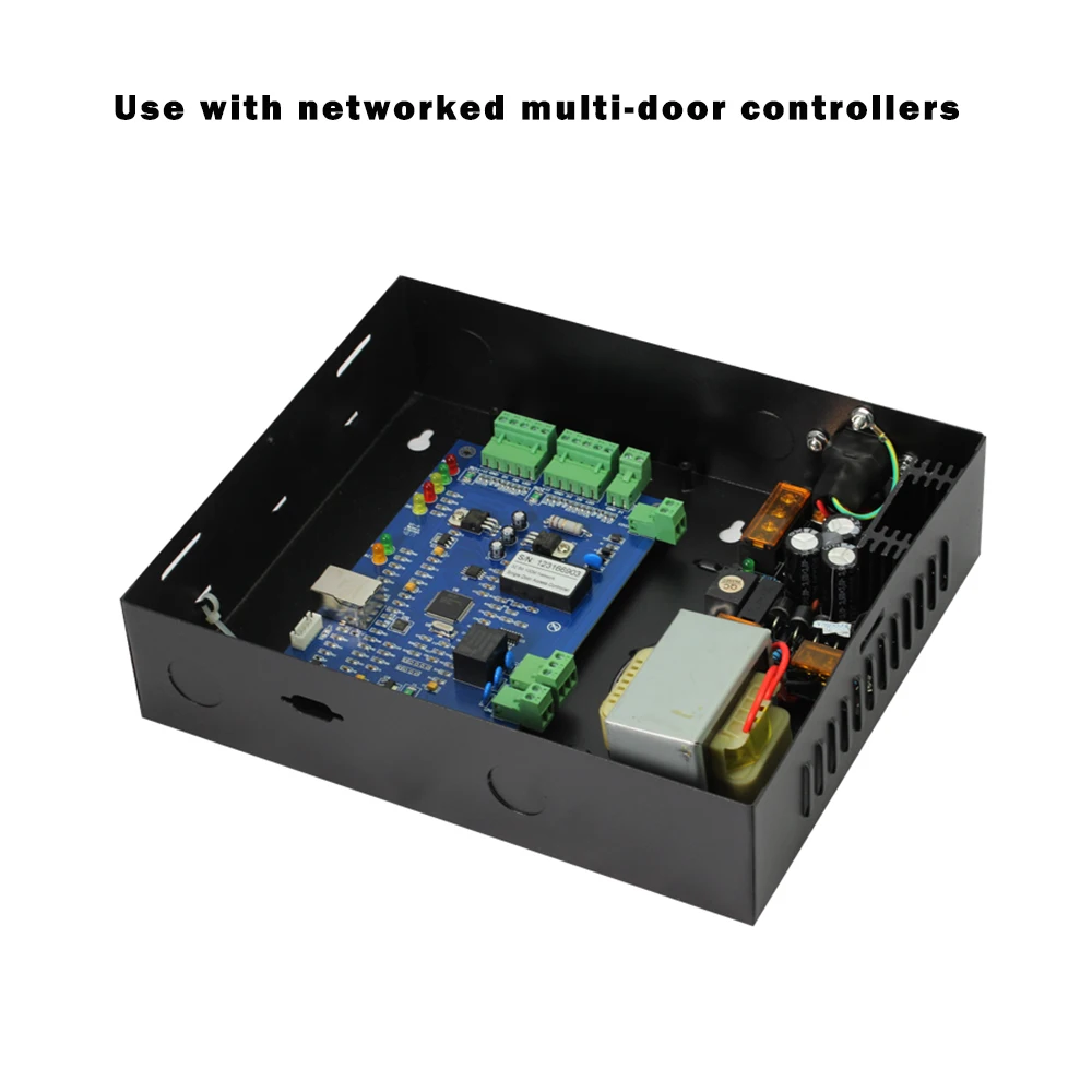 1/2/4 Door Office Entry System TCP/IP Access Control Panel Board with DC12V 5A Metal Power Supply Converter Box