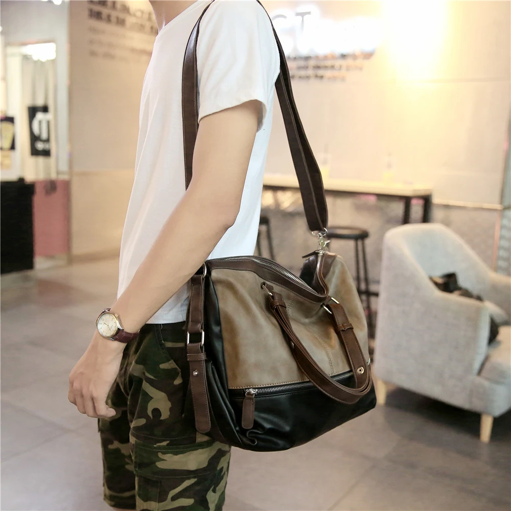 Xiao.p Fashion Crazy Horse PU Leather Casual Simple Leather Briefcase Business Computer Handbag One Shoulder Cross-body Bag