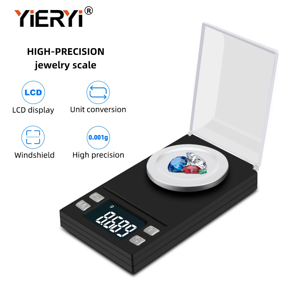 Yieryi Electronic Scale LCD Digital Scale 0.001g Precision Medicine Jewelry Karat Scale 10g / 20g / 50g / 100g Pocket Scale