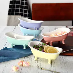 Colorful Mcaron Bathtub Ice Cream Dessert Bowls Ceramic Baking Bowl Specialty Restaurant Fruits Salad Snack Container Sauce Cup