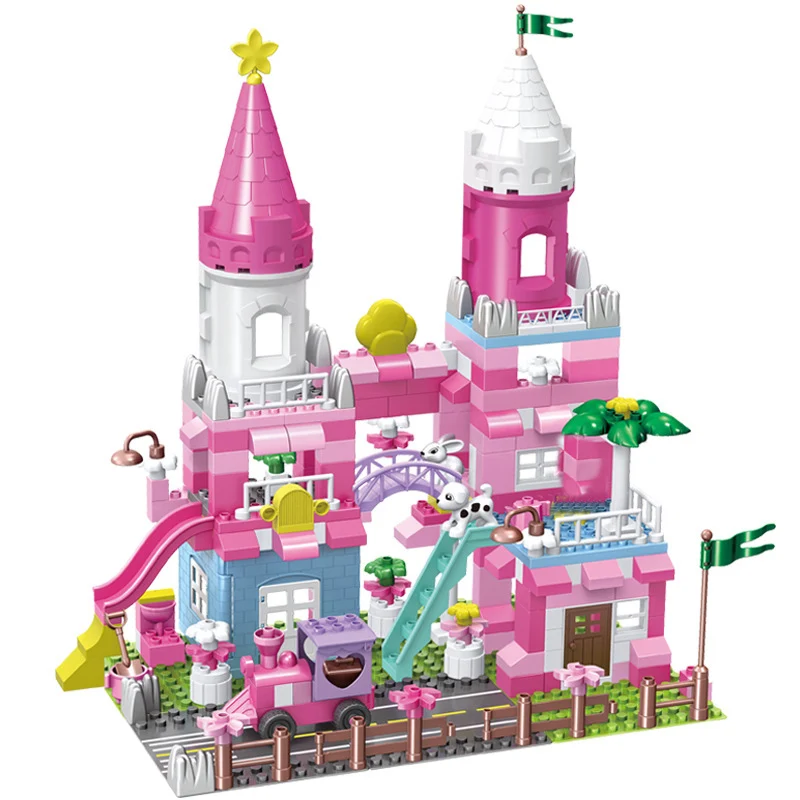 QWZ New Girls Pink Princess Castle DIY Assembly Building Blocks Bricks Parts Educational Toys For Children Kids Christmas Gifts