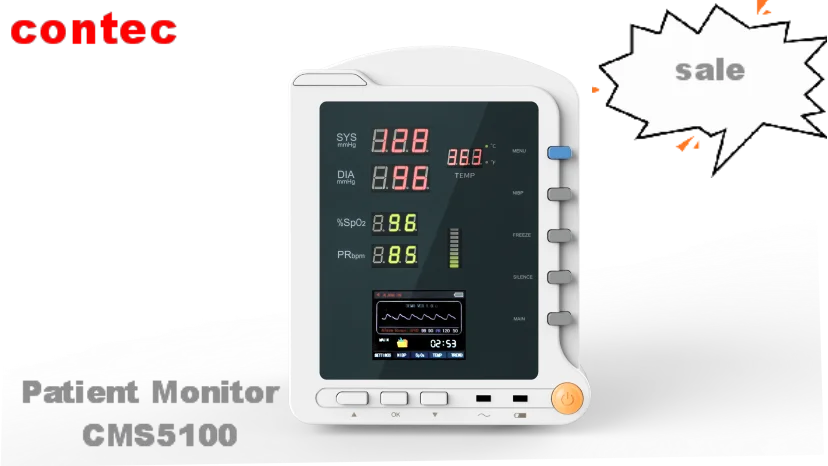 

Contec Patient Monitor CMS5100 LCD Screen Portable Design PLETH Display NIBP SPO2 TEMP PR