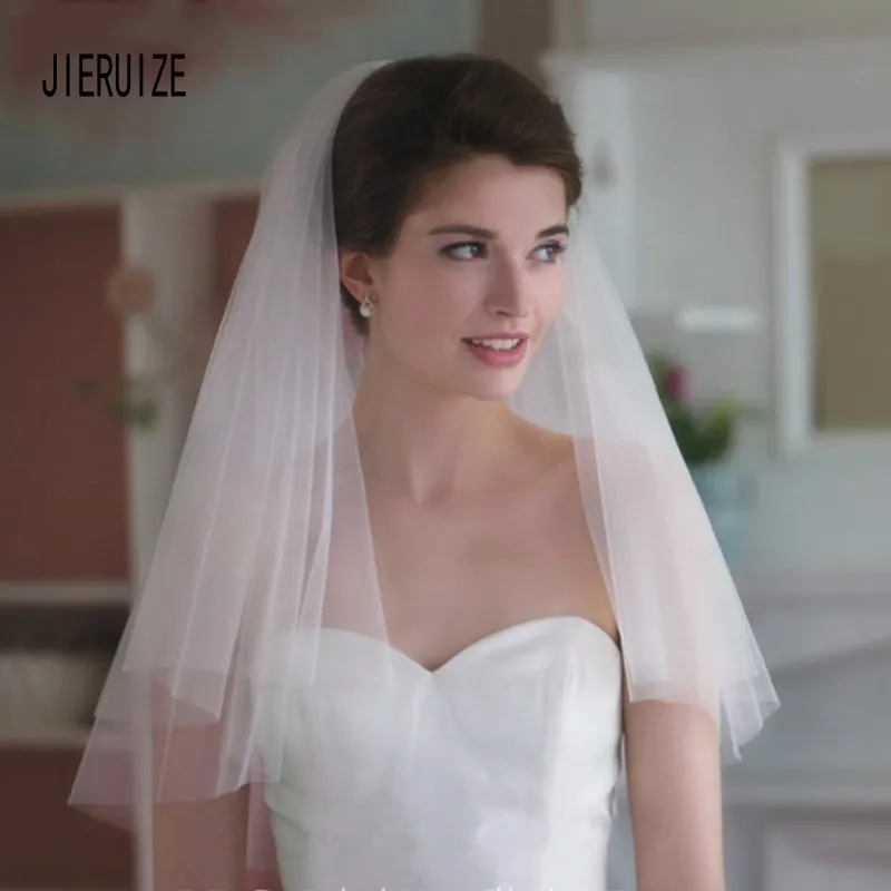 JIERUIZE Simple Wedding Veil Soft tulle Cut Edge White Bridal Veils Wedding Accessories