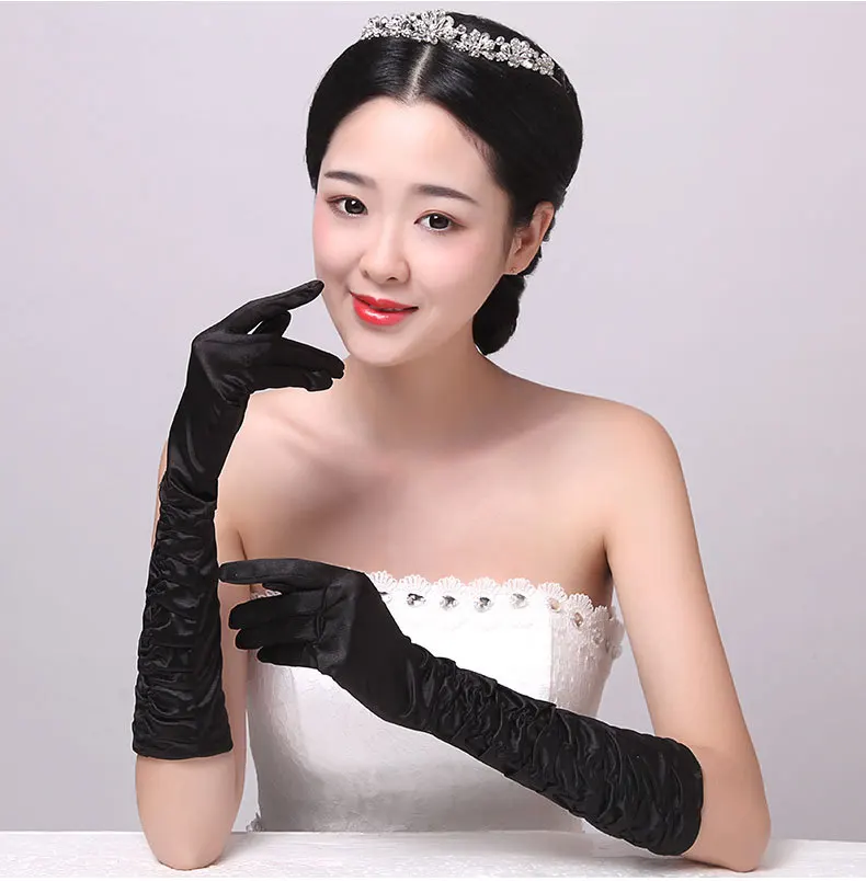 Guantes largos de satén elegantes para novia, guantes de boda para mujer, guantes de dedo para fiesta de boda, 2021