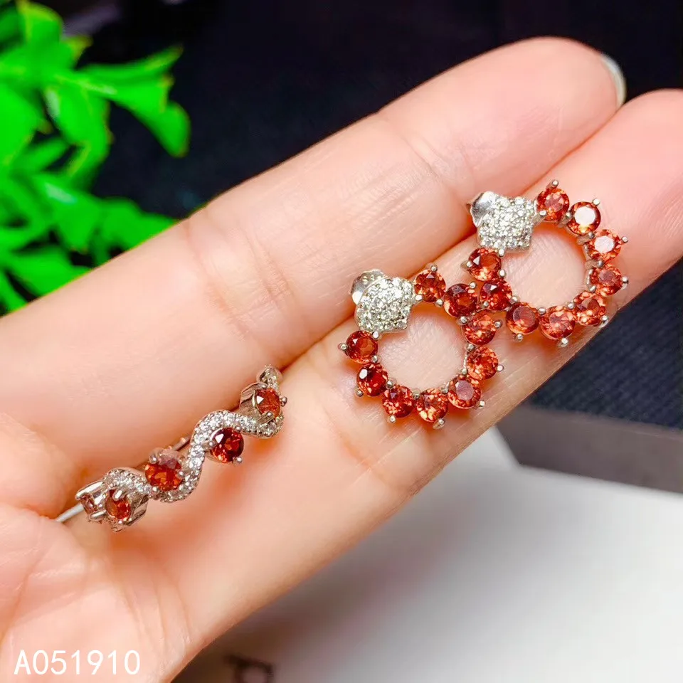 

KJJEAXCMY boutique jewelry 925 sterling silver inlaid Natural Garnet ring Earring Female Suit Support Detection popular trendy