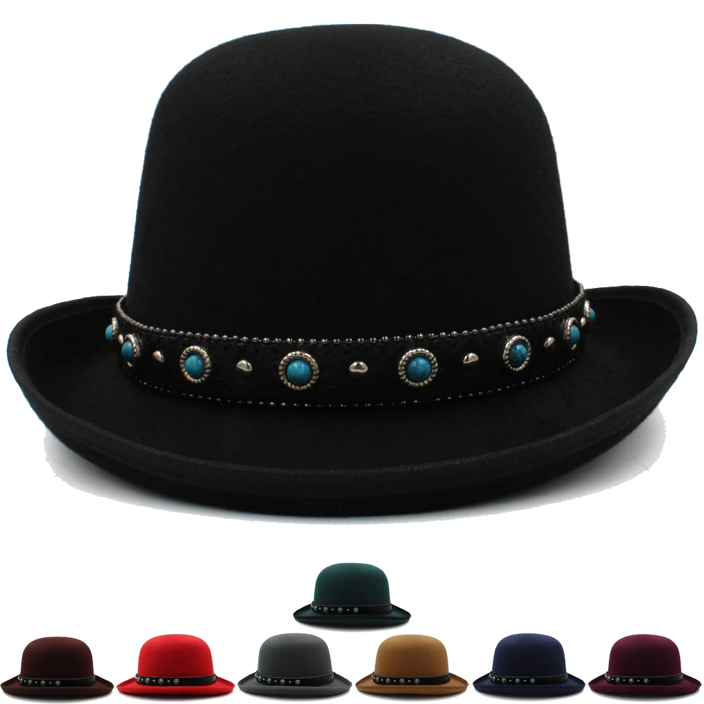 

Men Women Oval Top Classical Bowler Hats Retro Roll Rim Derby Caps Sunhat Party Street Style Winter Outdoor Size US 7 3/8 UK L