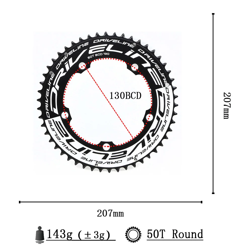 

DRIVELINE CNC 50/53/54/55/56/58T road bike TT chainring 9/10/11S 130BCD