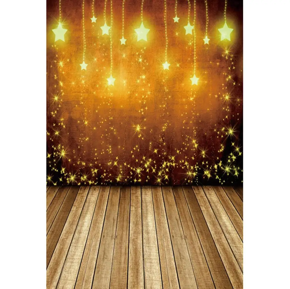 Laeacco Brilliant Gold Star Dots Wood Floor Stage Party Baby Child Portrait Photographic Background Photo Backdrop Photo Studio
