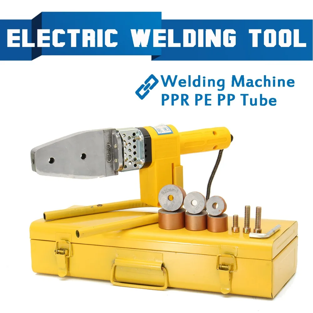 220V 8Pcs Automatic Electric Welding Tool Heating PPR PE PP Tube Welded Pipe Welding Machine+ Heads+ Stand+Box Yellow