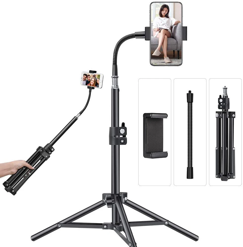 0.5 متر المحمولة الألومنيوم الهاتف DSL كاميرا لايف ترايبود حامل جبل الرقمية دعم LED حلقة الضوء آيفون