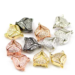 4pcs Fox Pendants Copper Spacer Micro Pave Zircon Animal Charms Loose Beads For Jewelry Bracelet Making DIY Accessories Findings