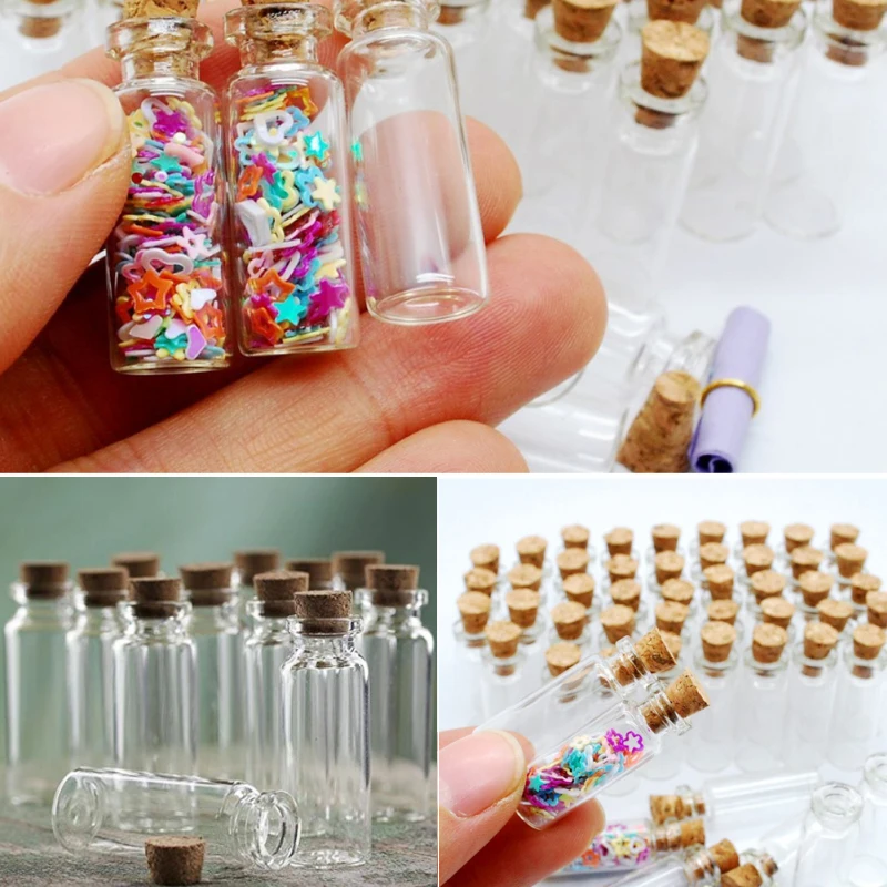 10pcs Mini Glass Bottles Glass Witchcraft Flask Cork Stopper Transparent Wishing Bottle Healing Lucky Drifting Bottle Tiny Jars