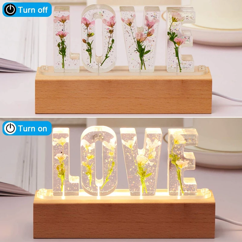 Customized A To Z Letters Dried Flower Wood Night Light Creative Romantic Table Lamp Gift for Couple Valentine Day Kid Birthday