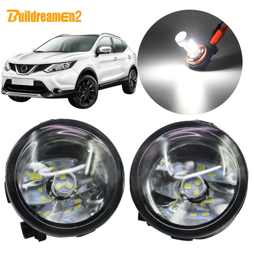 

Buildreamen2 For Nissan Qashqai J11 J11_ Car H11 Fog Light Assembly Lampshade + Bulb DRL 12V 2013 2014 2015 2016 2017 2018 2019