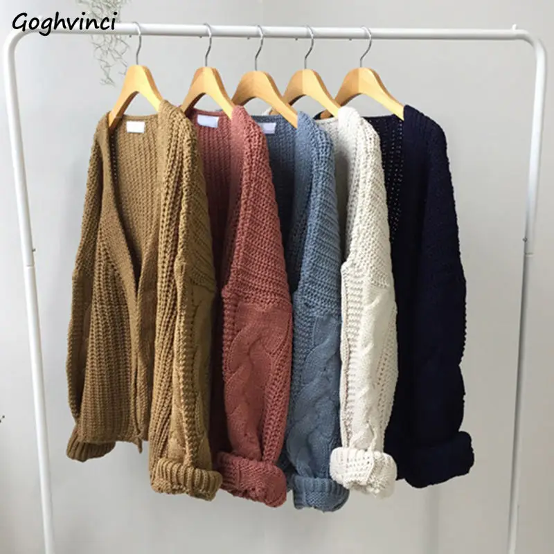 

Cardigan Women 2021 Spring Autumn Ulzzang New Chic Student All-match Long Sleeve Knitted Sweaters Loose Open Stitch V-neck Retro