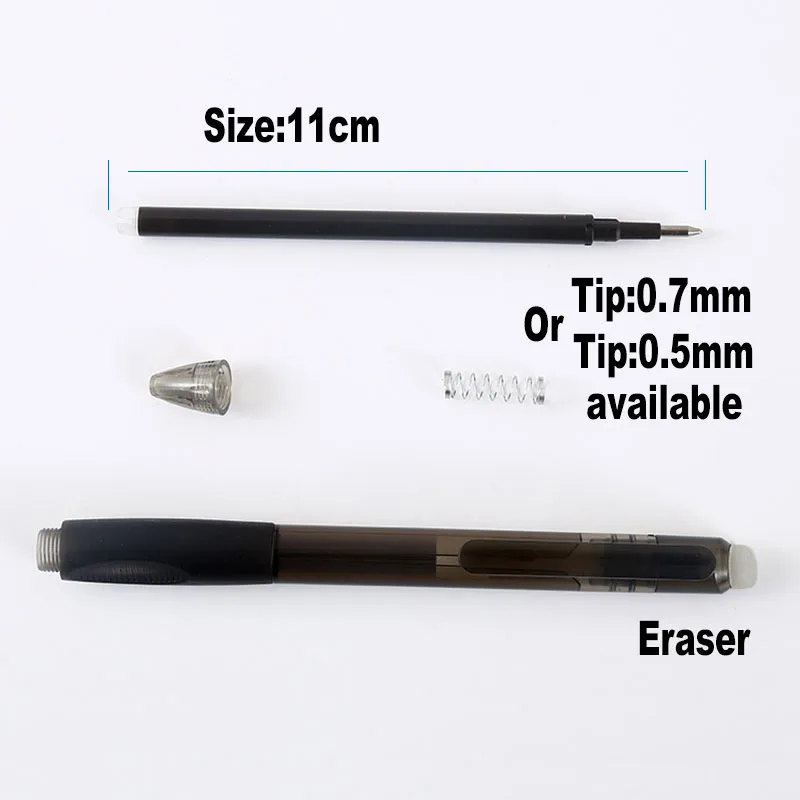 12Pcs Retractable Erasable Gel Pen 0.7mm 0.5mm Bullet Tip Rotation Switch Office Writing Handle Blue Black Ink Color Refill Set