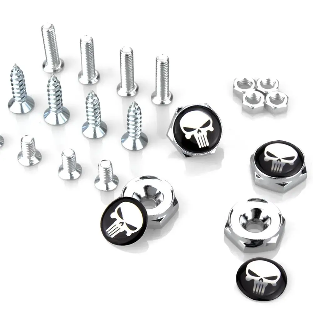 Automobile License Screw Plate Screws Modified Personality License Plate Screw Skull Auto Replacement Accessories 4pcs/set