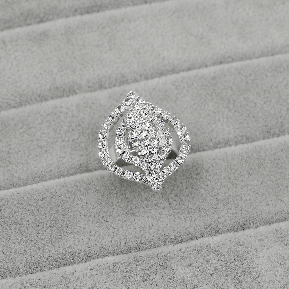 TREAZY Silver Color Rhinestone Crystal Wedding Rings For Women Fashion Bridesmaid Bridal Rings Adjustable Night Party Jewelry