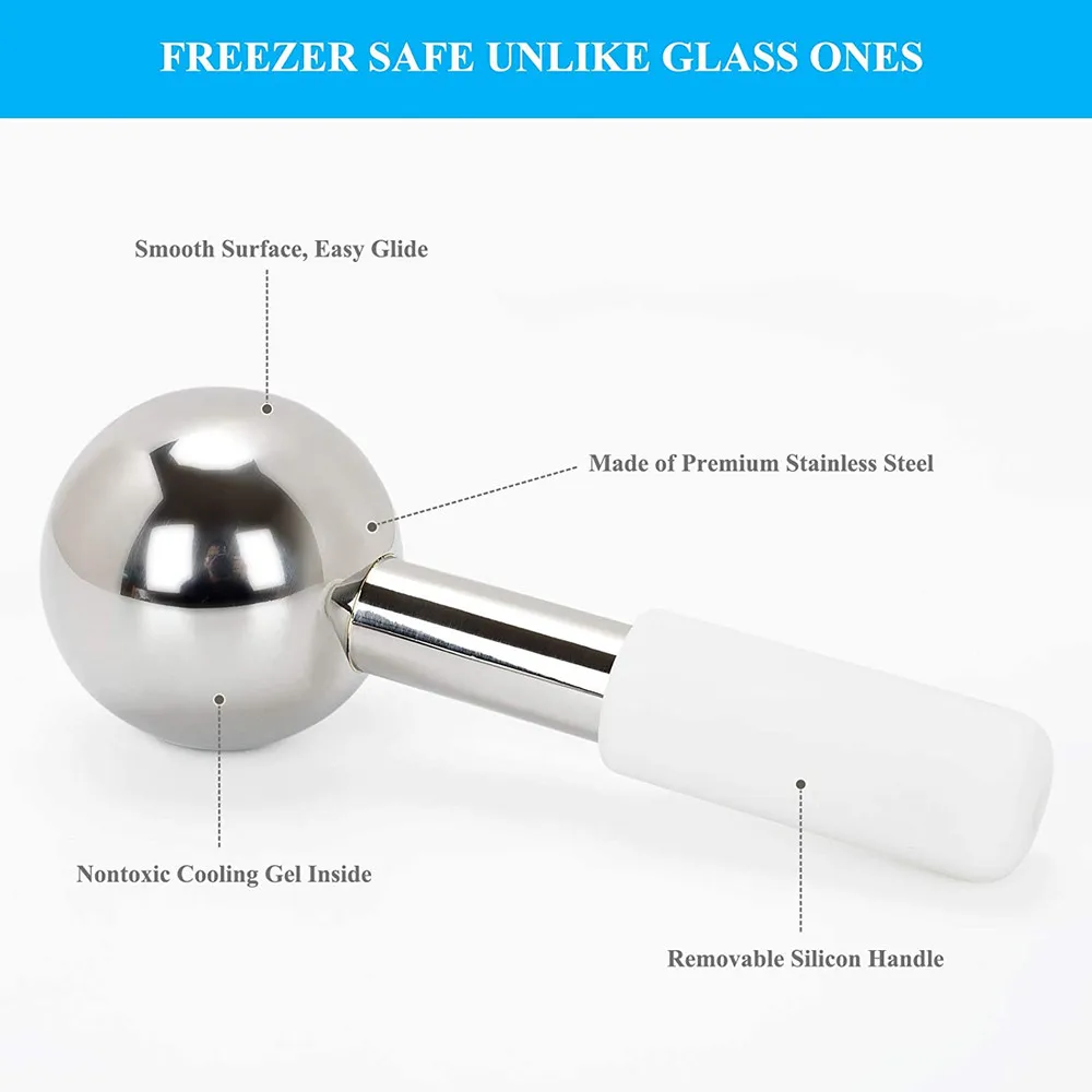 Stainless Steel Facial Roller Cold Face Massager Ice Globes Facial Skin Care Tools Cooling Massage Spa Globes with Storage Case