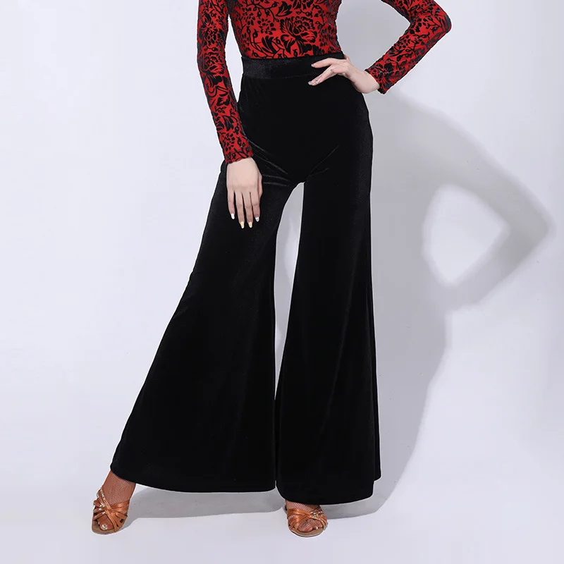 Women Latin Dance Practice Pants Female Sexy Loose High Waist Velvet Trousers Ballroom Samba Tango Dancing Training Pants DL5507