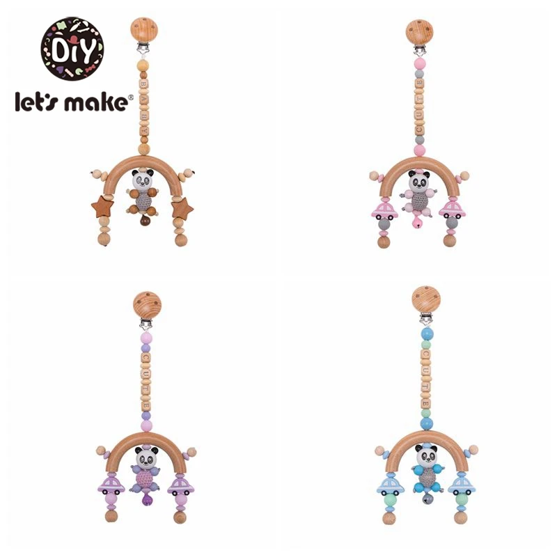 Let's Make – anneau de dentition en bois sans BPA pour bébé, Mini Mobile, pendentif pour poussette en demi-cercle, jouets de gymnastique, hochet, 1 pièce