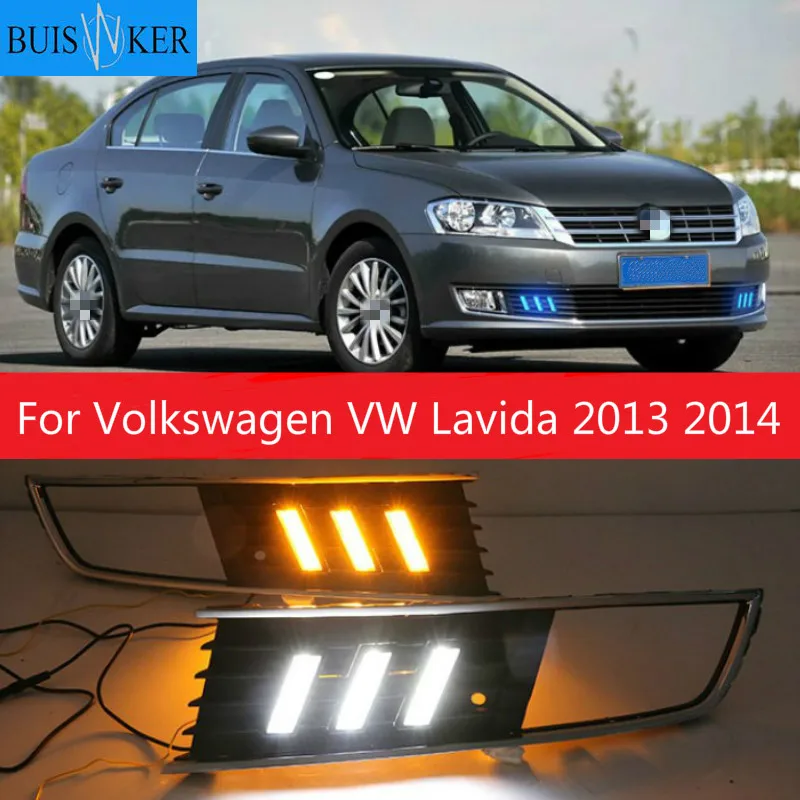 

1 Pair LED DRL Daytime Running Light For Volkswagen VW Lavida 2013 2014 with Yellow Trun Signal Light Blue Night Lamp