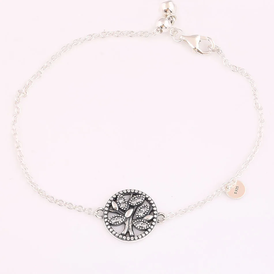 Tree Of Life With Crystal Bracelet For Women Authentic S925 Sterling Silver Jewelry Girl Lady Gift