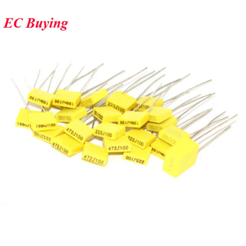 10pcs 100V Correction Block Capacitor 1NF 2.2NF 4.7NF 10nF 22NF 47NF 0.1UF 100NF 220NF 470NF 1uF 102 103 104 105 222 223 224 472