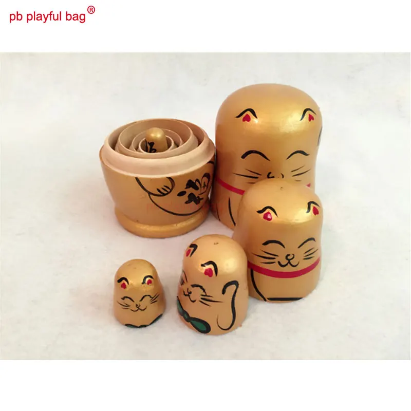 PB Playful bag Five layer Fortune Cat Montessori Russian Nesting Dolls wooden children's toy set Valentine's Day gift HG36