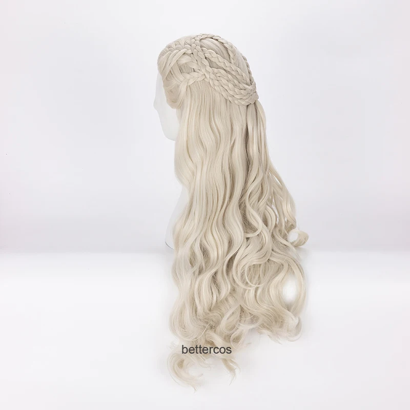 Parrucca Cosplay Daenerys Targaryen parrucca sintetica resistente al calore lunga ondulata drago della madre + cappuccio parrucca