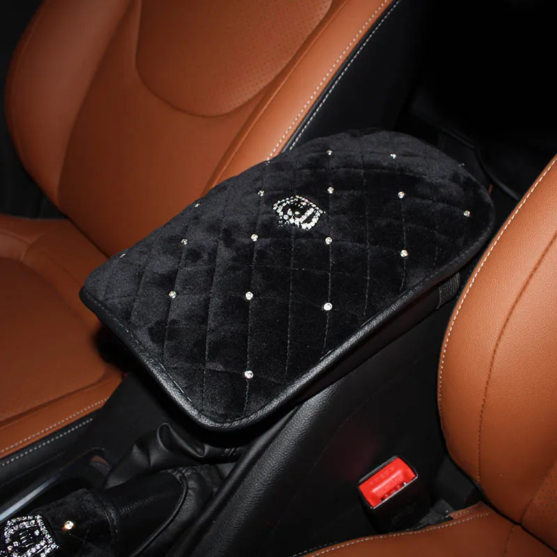 Crystal Rhinestone Car Armrests Cover Pad PU Leather Vehicle Center Console Arm Rest Box Cushion Covers Protector Car accessorie