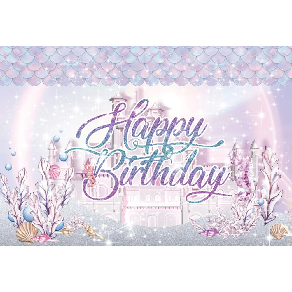 Laeacco Fairytale Mermaid Wonderland castello subacqueo fotografia baakearth buon compleanno ritratto di bambino fondali personalizzati