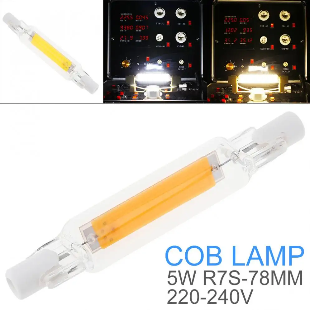 

5W 78MM 220-240V R7S Mini Glass 360 Degrees Dimmable Cool White / Warm White with Horizontal Plug COB Replace Halogen Lamp