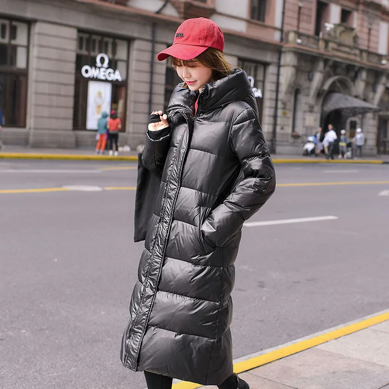 Doudoune longue en duvet de canard blanc pour femme, manteau optique à capuche, parka chaude, vêtements féminins, imperméable, hiver, 90%, 2020