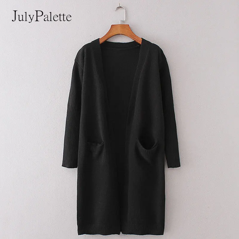 Julypalette Autumn Winter Women Knitted Cardigan Coats Casual Loose Pocket Female Full Sleeve Sweater Cardigan Ladies Tops 2022