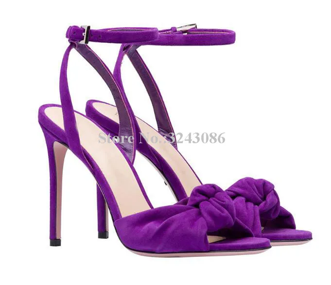 Fashion Purple Knot Lady Sandals Classical Design Red Black Stiletto Heel Summer Sandals Shoes Elegant Female Banquet Shoes