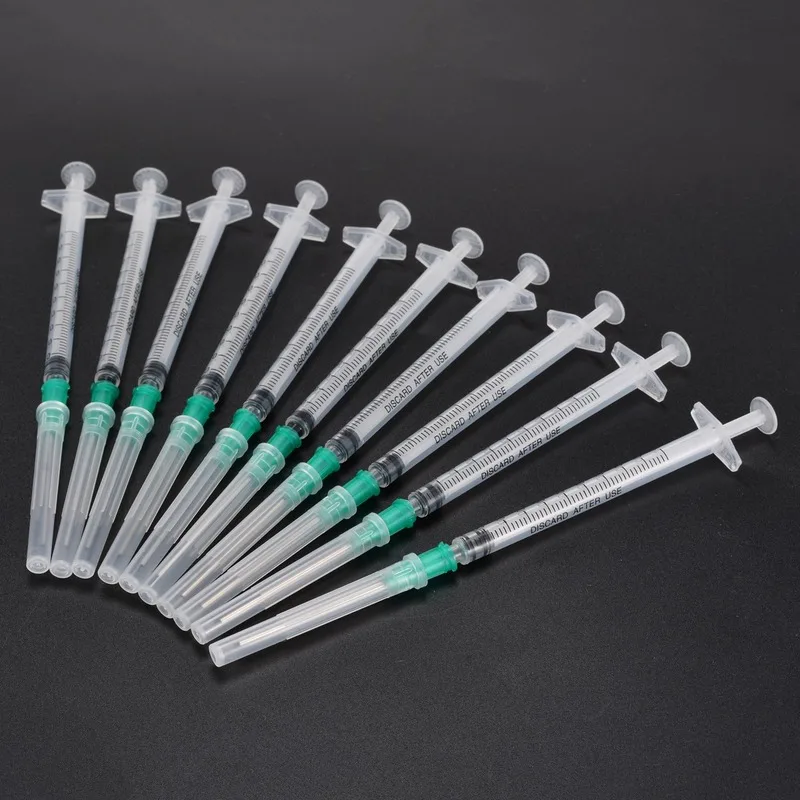 High-quality 50-piece / set of 1ml syringes and 18Ga 1.5-inch blunt needle and protective cap kits for mixing multiple liquids,