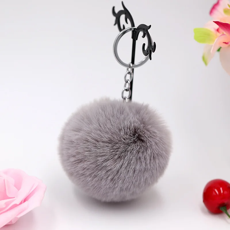 8CM Fluffy Rabbit Fur Ball Key Chain Cute Candy Colors Pompom Artificial Rabbit Fur Keychain Women Car Bag Key Ring