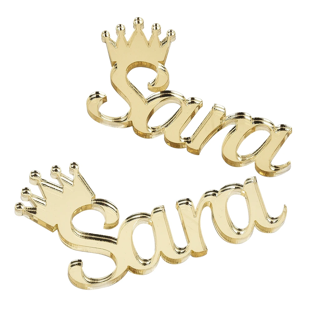 Étiquettes nominatives personnalisées avec couronne et miroir, décor d'étiquette de chocolat, cadeaux de fête préChristophe, faveurs de décoration personnalisées, acrylique, 20 pièces