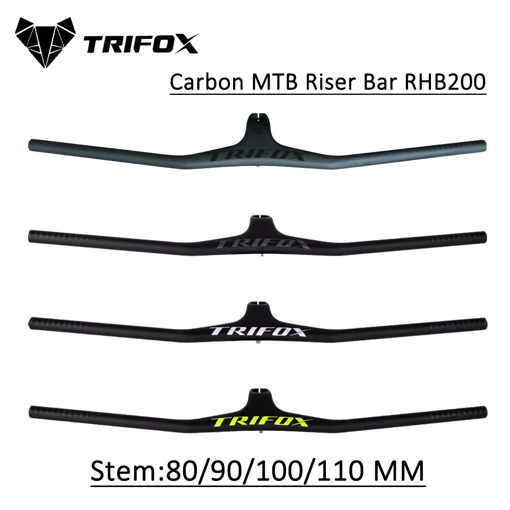 TRIFOX Full Carbon MTB Handlebar One-Integrated Mountain Bike Handlebar RHB200 3K Matte Black -17 Degree Carbon Handlebar Stem